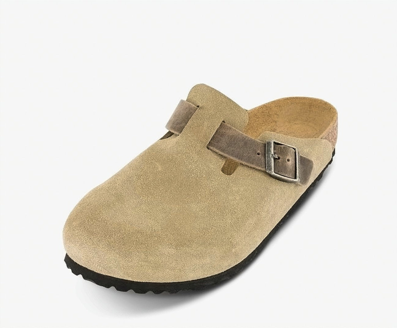 Boston Suede Buckle Strap Clog