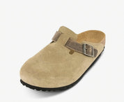 Boston Suede Buckle Strap Clog