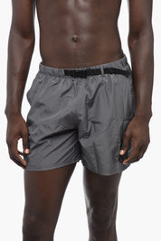 Solid-Color Boxer Swim Trunks with Industrial Belt