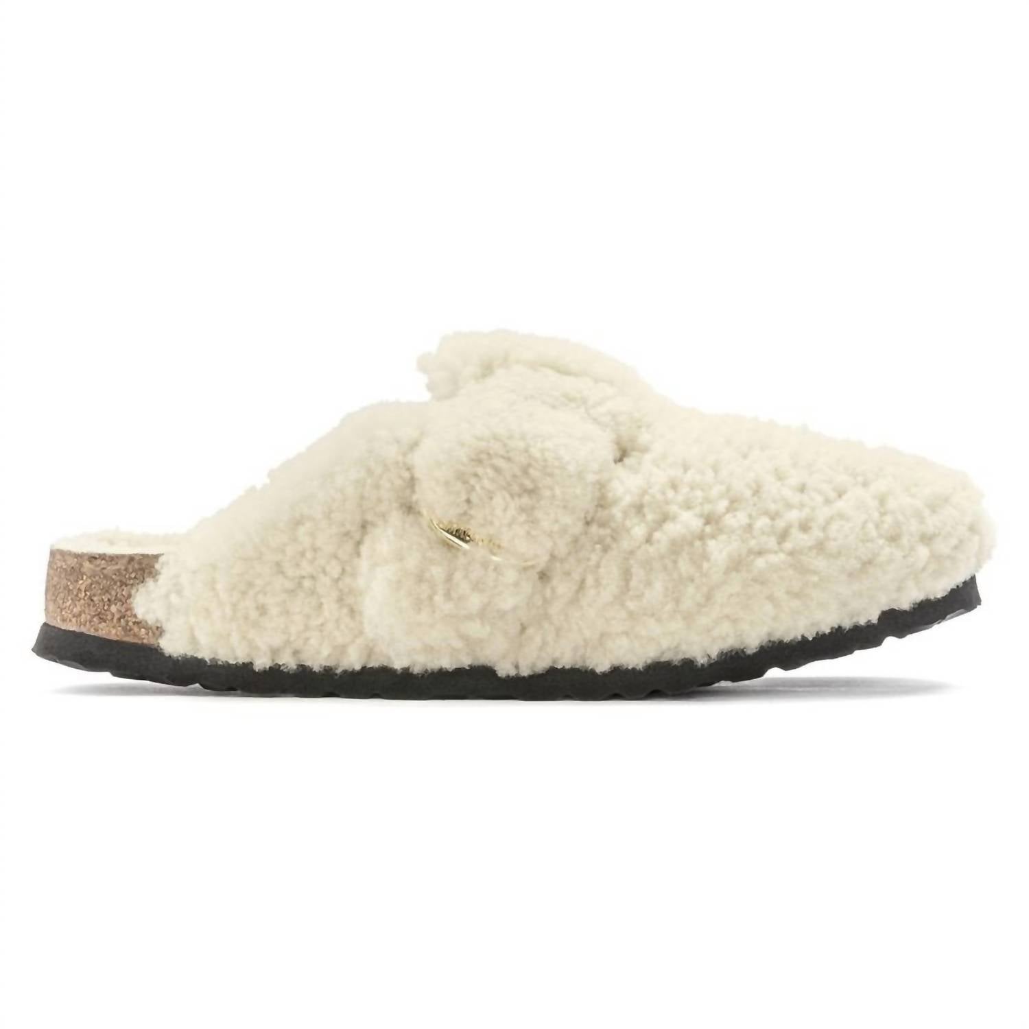Boston Big Buckle Shearling Teddy Clog - Narrow In Eggshell