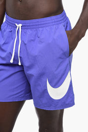 Nylon Boxer Swim Shorts with Printed Logo