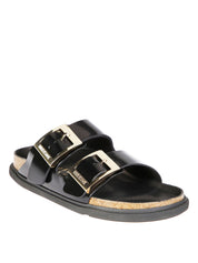 Dual-Strap Black Slide Sandal