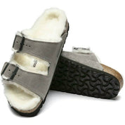 Women's Arizona Shearling Suede Leather Sandals - Narrow In Stone Coin