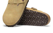 Women Boston Suede Leather Clog In Cream