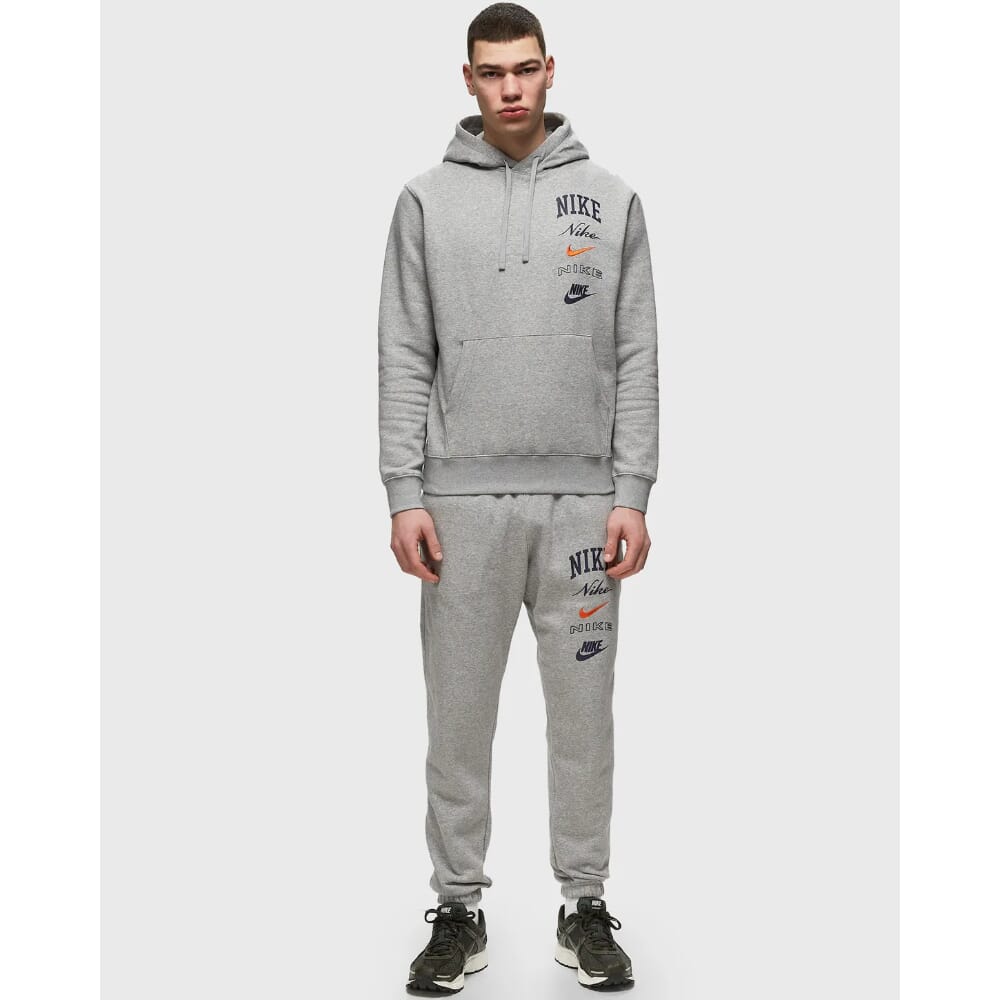 Men's Nike Club Fleece Cuffed Pant Dark Grey Heather/Safety Orange FN2643-063