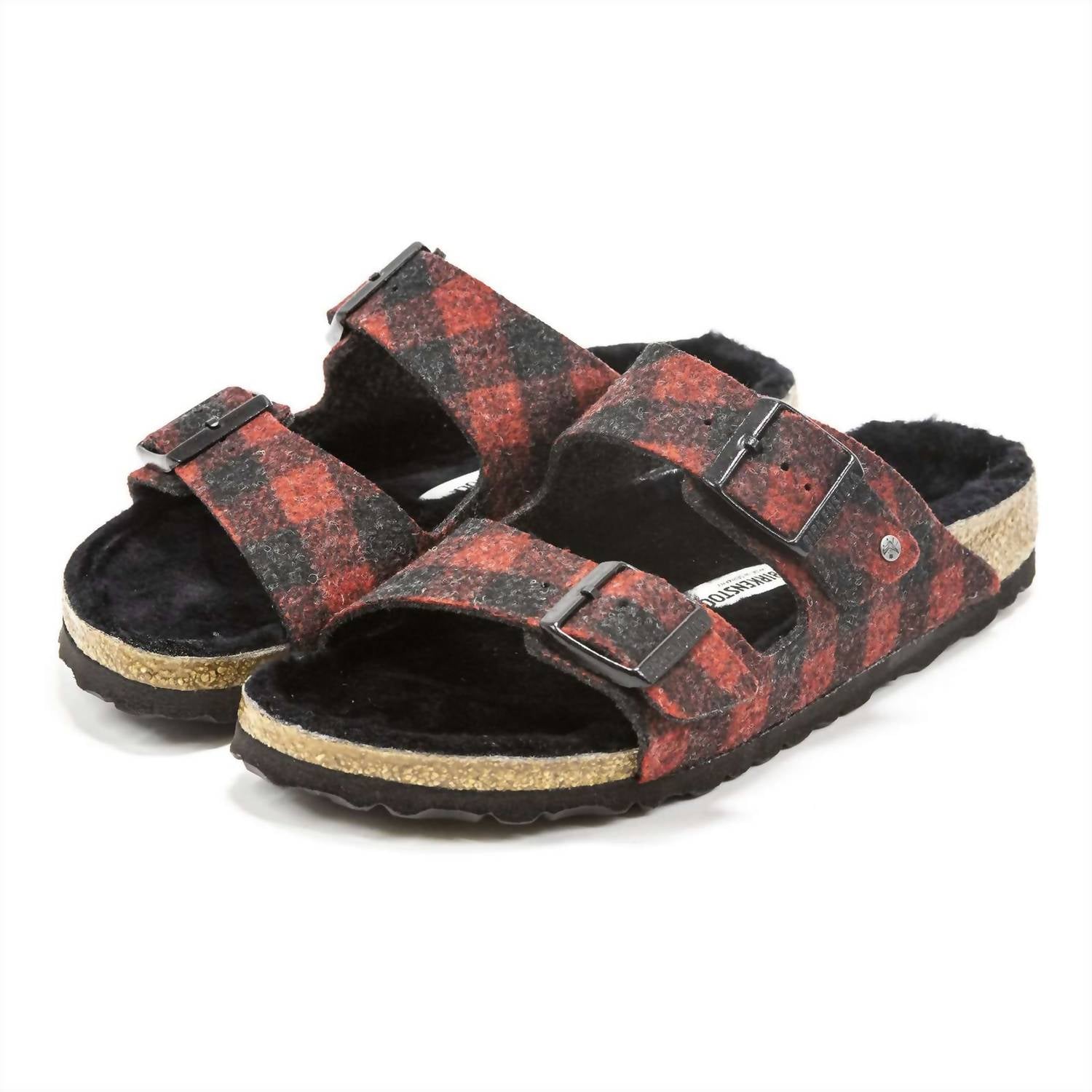 Men's Arizona Rivet Wool Felt Sandals In Plaid Red