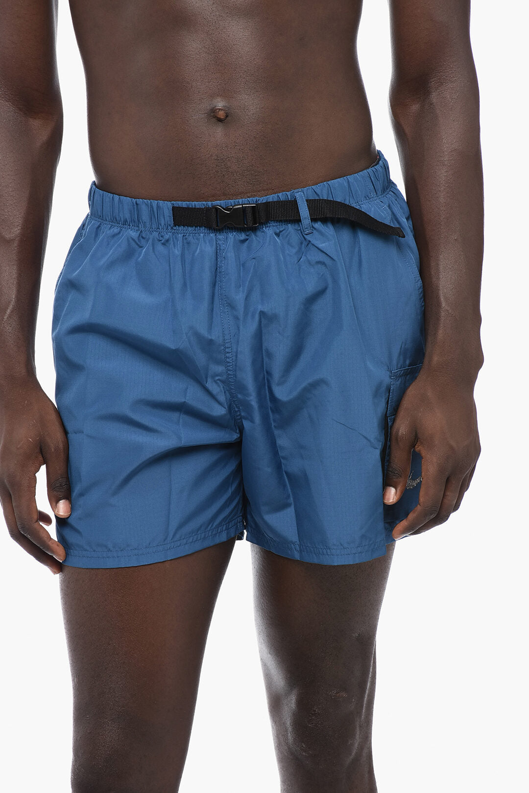 Solid-Color Swim Boxer with Industrial Belt