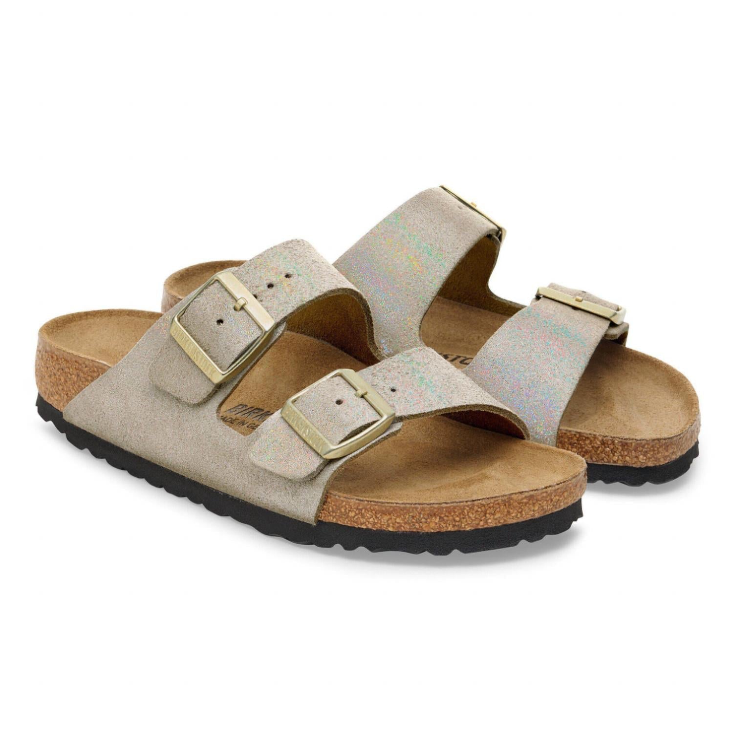 Women's Arizona Narrow Sandal In Taupe Suede Shimmering