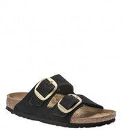 Unisex Arizona Big Buckle Sandals In Black Nubuck Leather