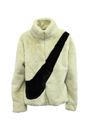 Nike Big Swoosh Jacket in Cream Faux Fur