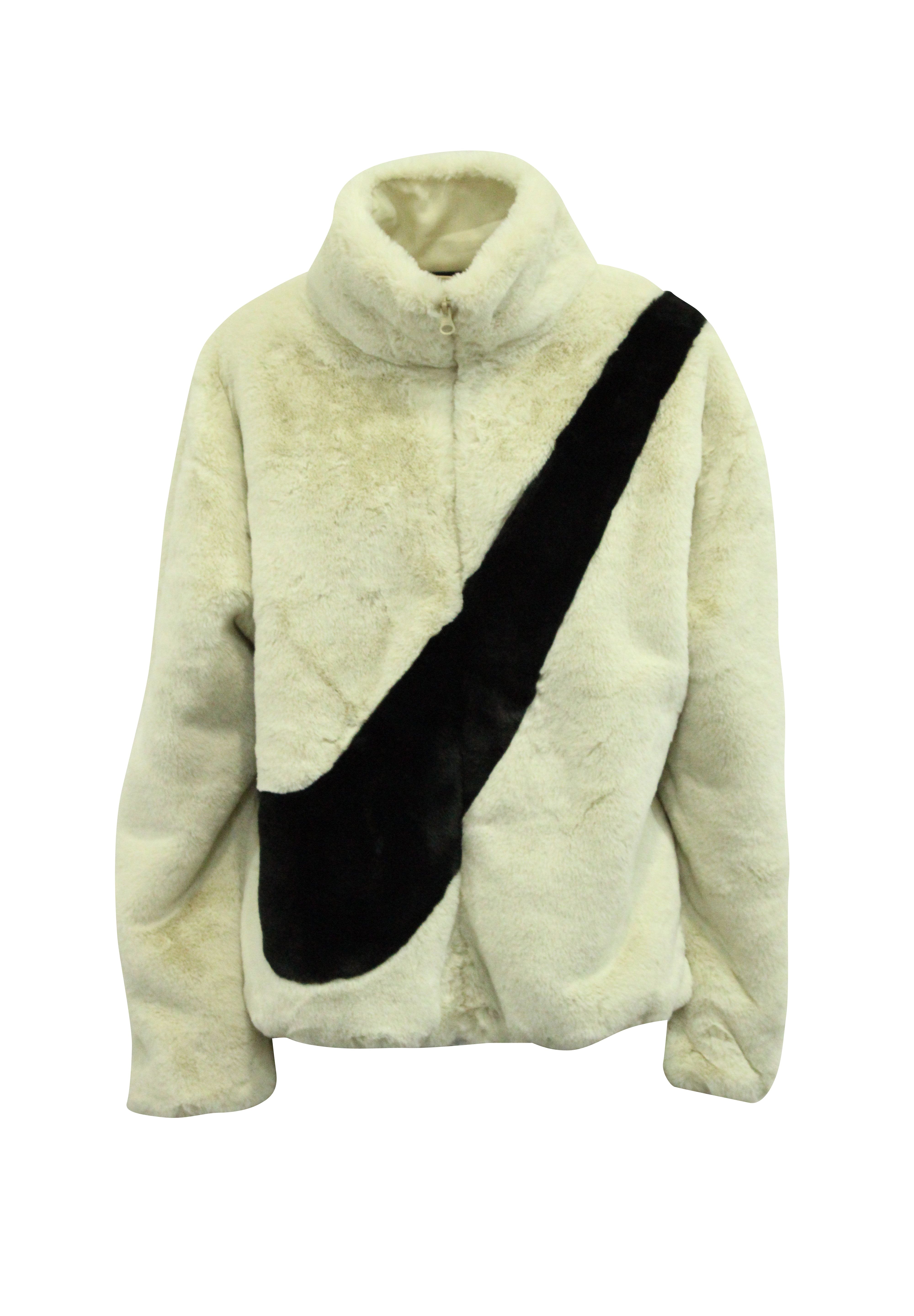 Nike Big Swoosh Jacket in Cream Faux Fur