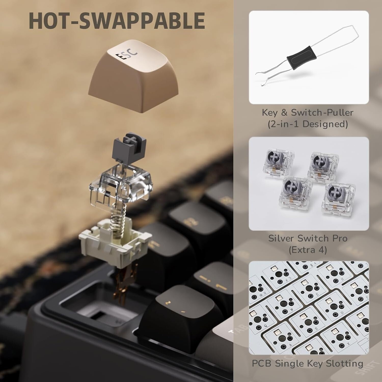 Royal Kludge R75 Wired RGB Hot Swap Mechanical Keyboard (Phantom with Brown Switch)