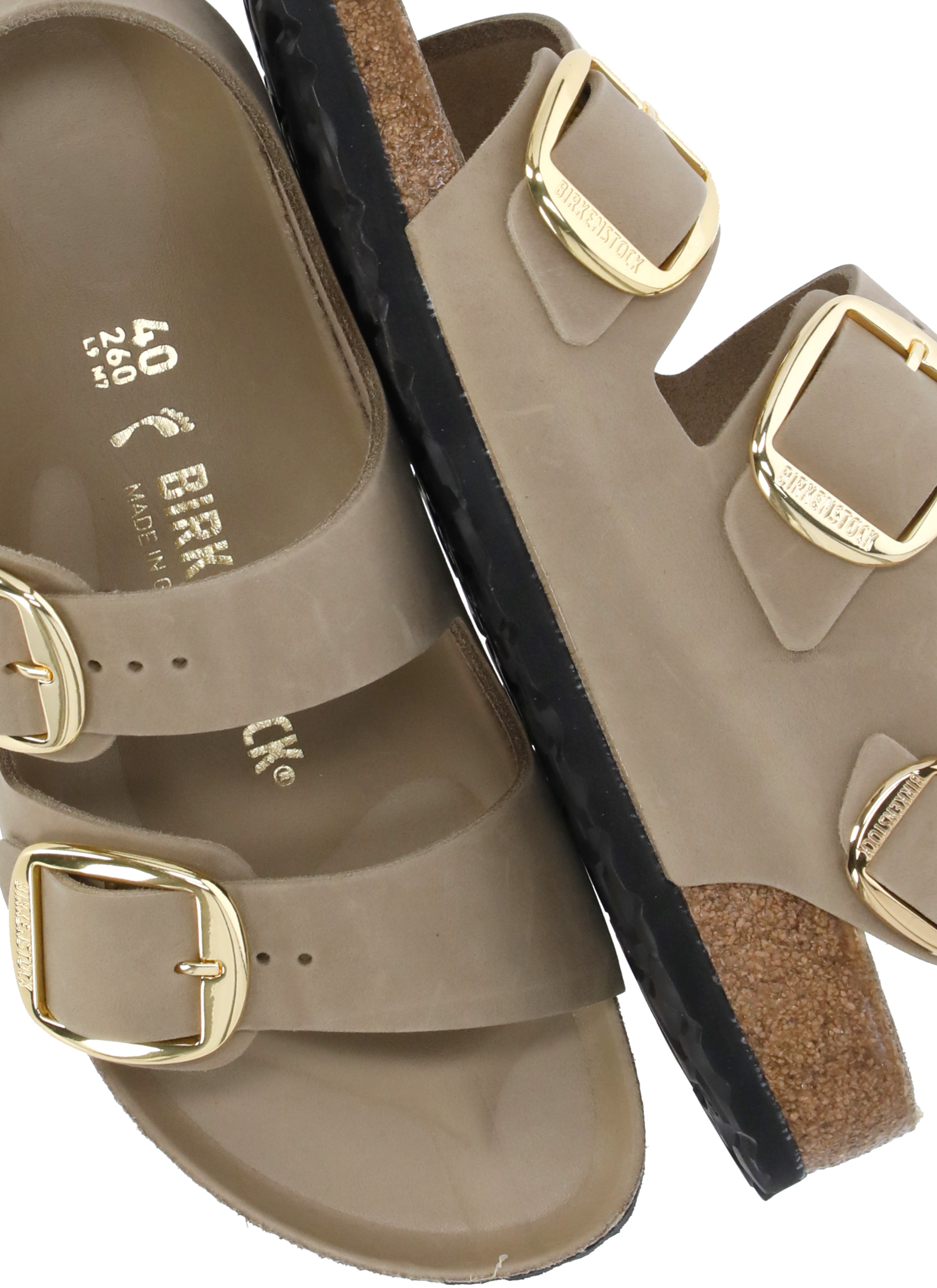 Beige Milano Big Buckle Polished Leather Sandals
