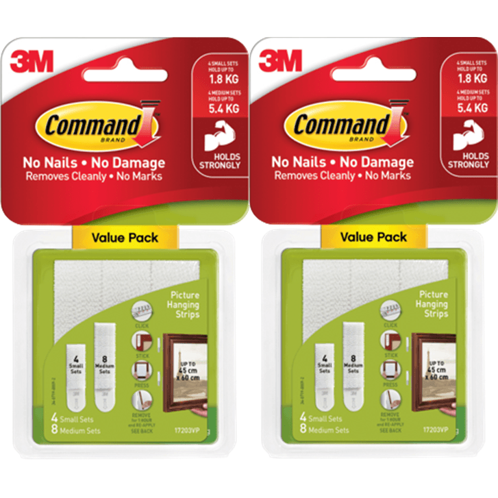 3M Command 2 Packs Small & Medium Picture Hanging Strips Value 12-Pack