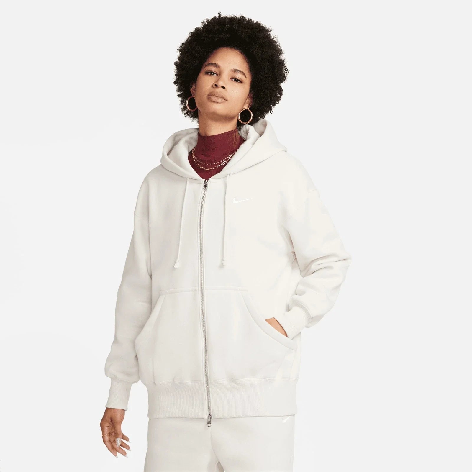 Nike Sportswear Phoenix Fleece Hoodie Women's White Long Sleeve Full-Zip DSGL344