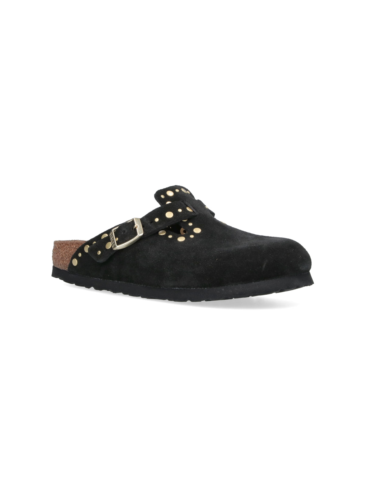Black Slip-On Gold Studded Sandals
