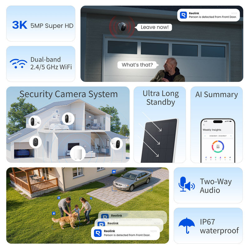 Reolink 3K 5MP HD Security Camera System 2 Pack Solar/Battery Powered Wire-Free