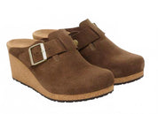 Women's Fanny Suede Leather Clog In Dark Tea