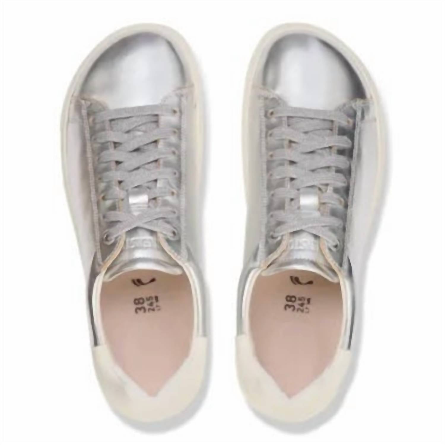 Women's Bend Leather Sneakers In Silver Metal