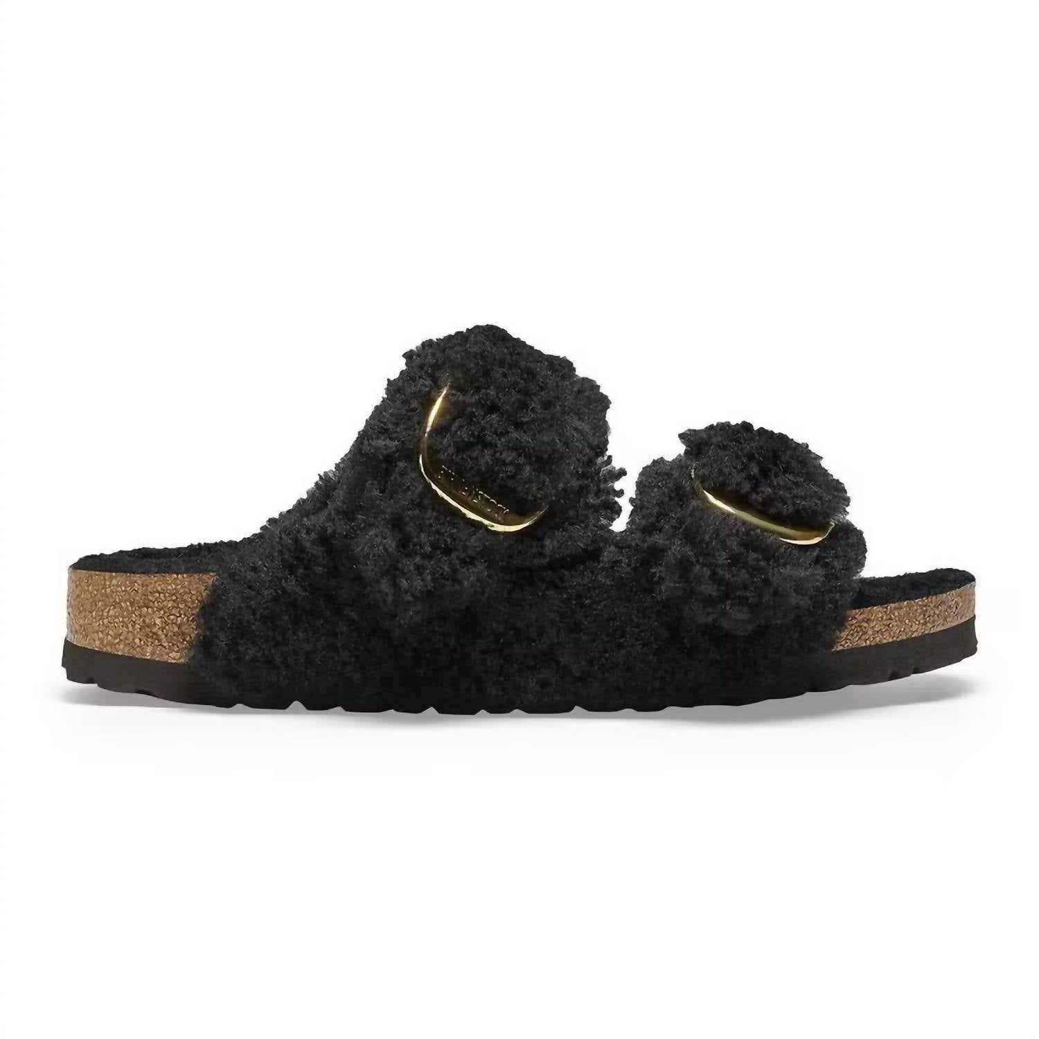 Women's Arizona Big Buckle Shearling Sandals Narrow In Teddy Black