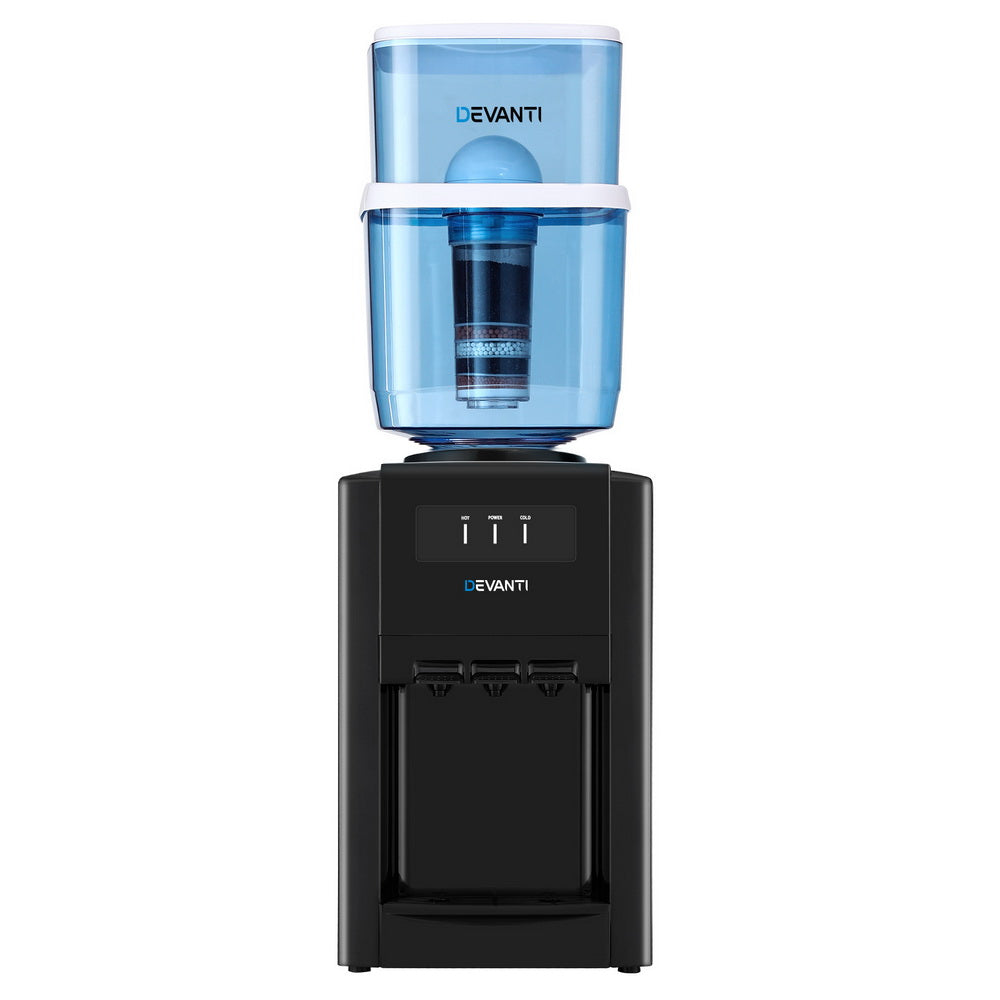 22L Devanti Water Cooler Dispenser Bench Top 3 Taps Chiller Filter Purifier Three Taps Black