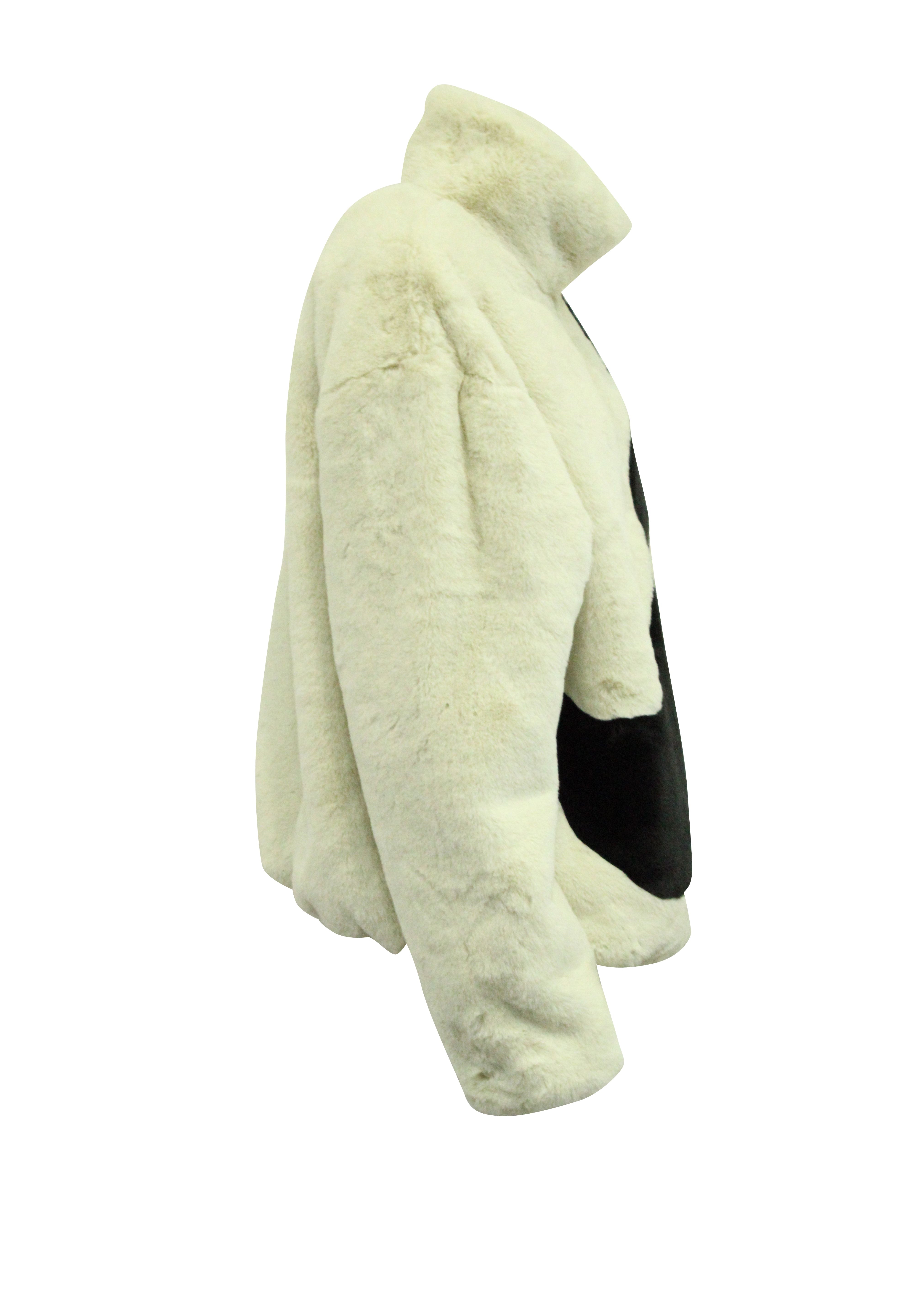 Nike Big Swoosh Jacket in Cream Faux Fur