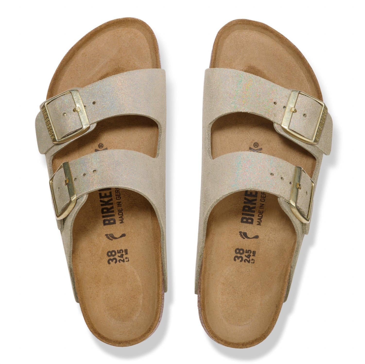 Women's Arizona Narrow Sandal In Taupe Suede Shimmering