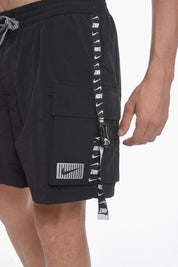 SWIM Solid-Color Boxer Swim Trunks with Logo Side Band