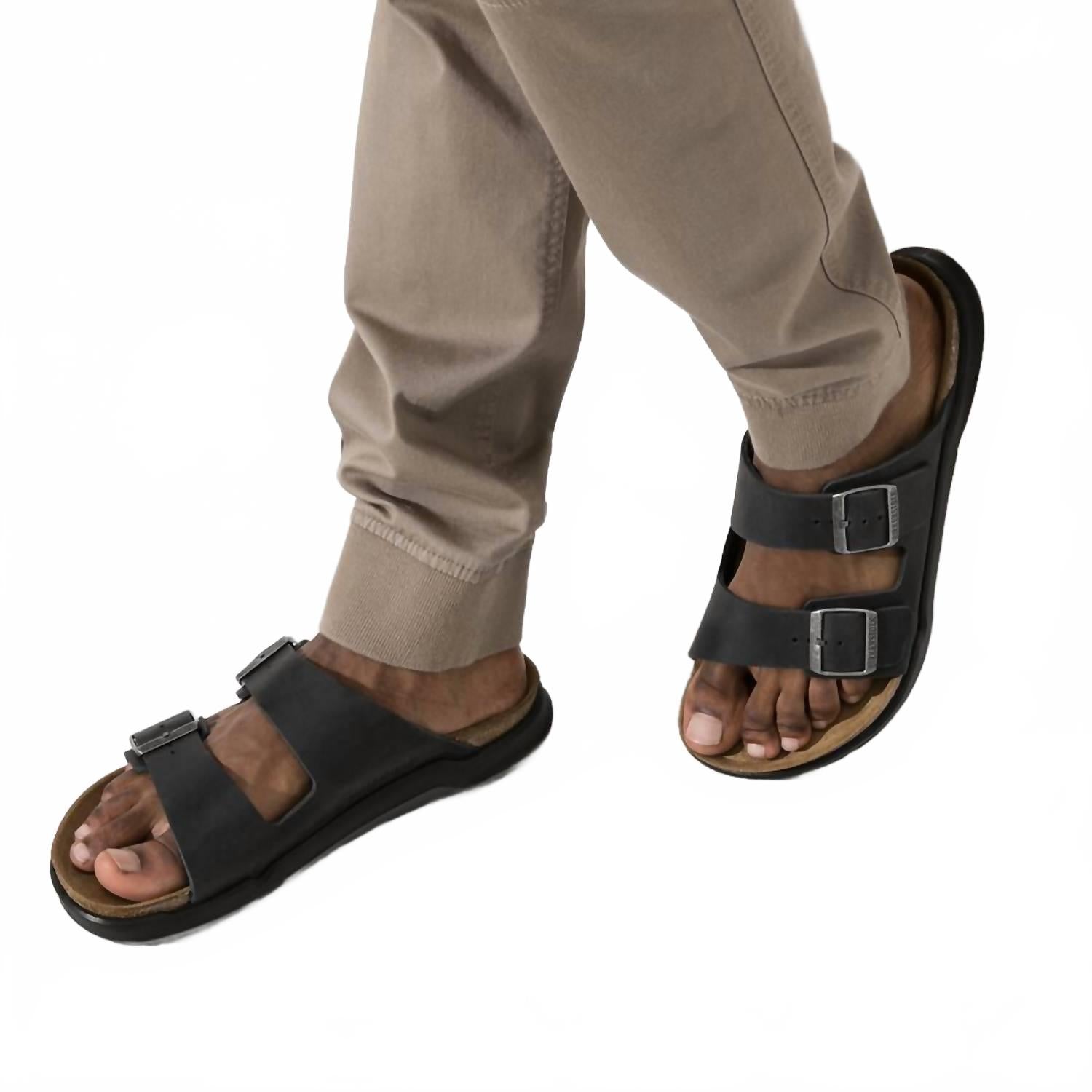 Men's Arizona Crosstown Oiled Leather Sandals In Black