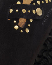 Slip-On Suede Clog with Gold Rivets and Adjustable Strap