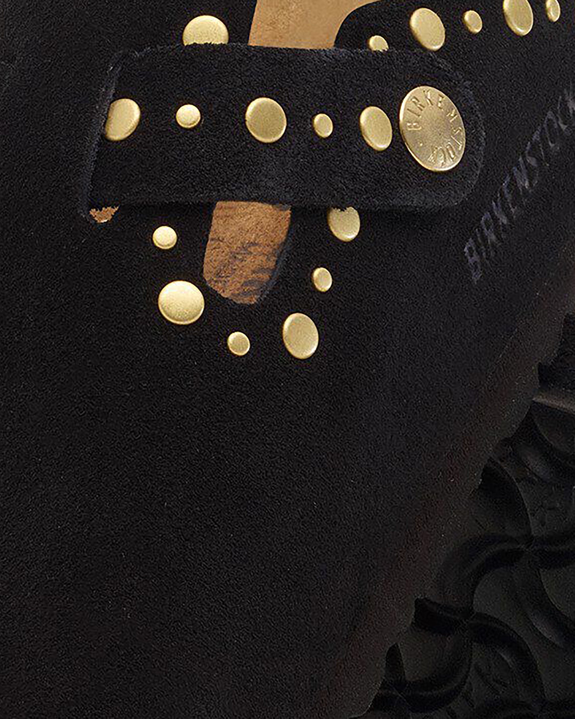 Slip-On Suede Clog with Gold Rivets and Adjustable Strap
