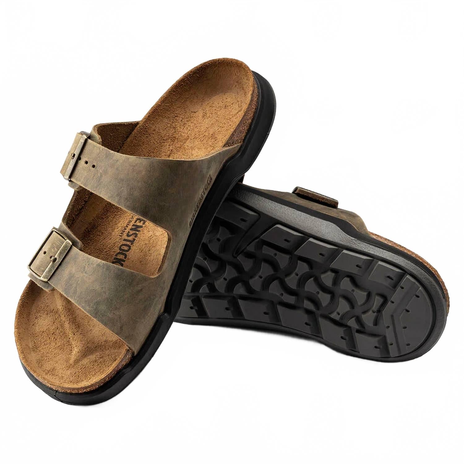 Unisex Arizona Rugged Oiled Leather Sandals In Faded Khaki