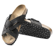 Men's Lugano Oiled Leather Crossed-Strapped Sandal In Black