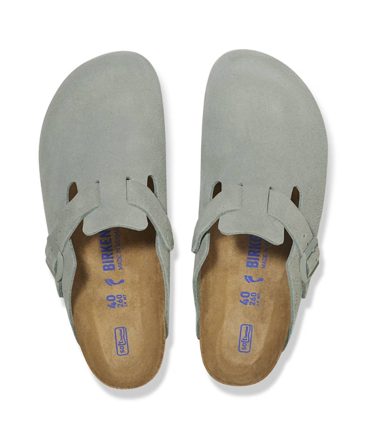 Unisex Boston Soft Footbed Suede Leather Narrow Fit Clogs In Pure Sage