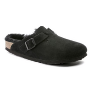 Unisex Birkenstock Boston Clogs US 7-7.5 Black Shearling Suede Leather KHD1747
