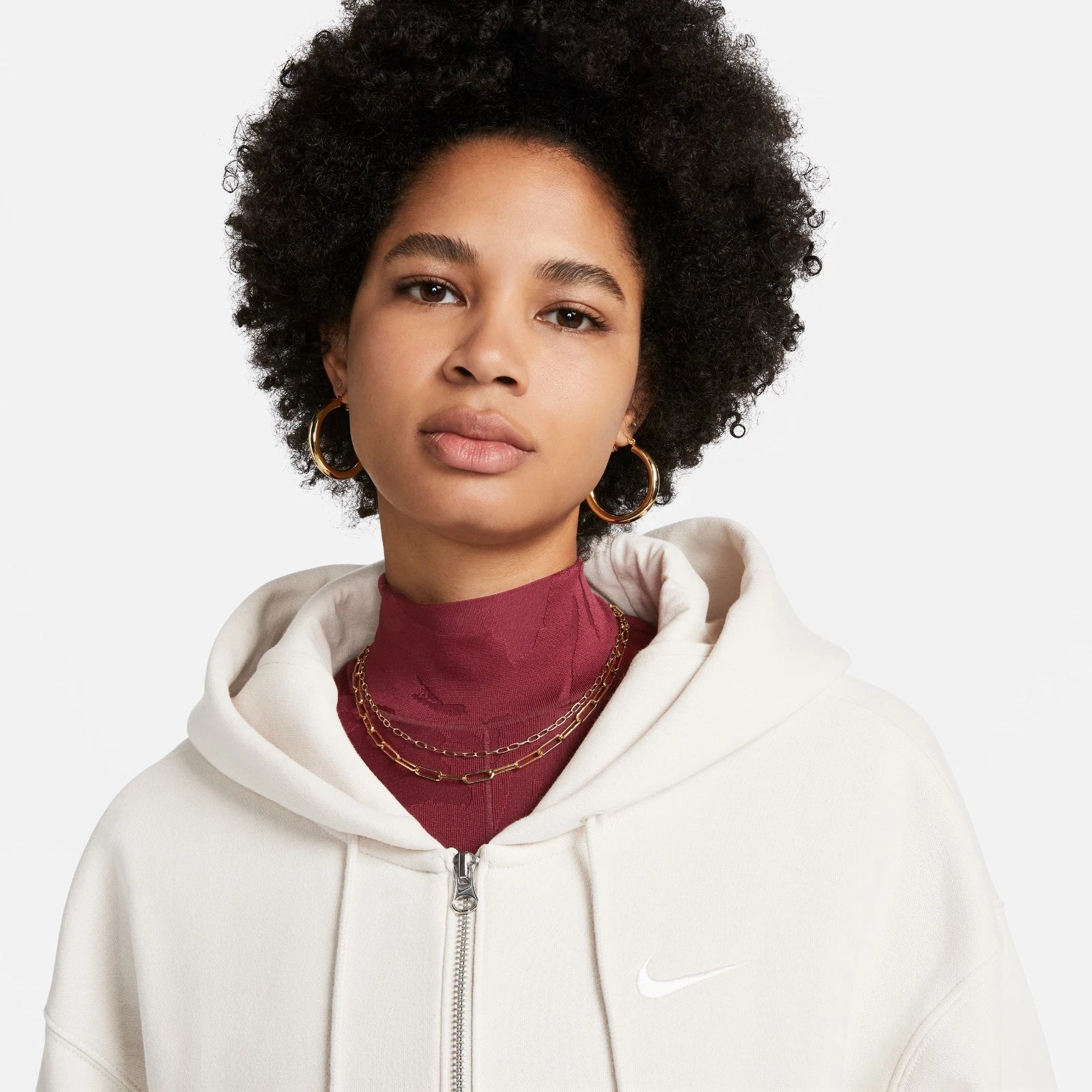 Nike Sportswear Phoenix Fleece Hoodie Women's White Long Sleeve Full-Zip DSGL344