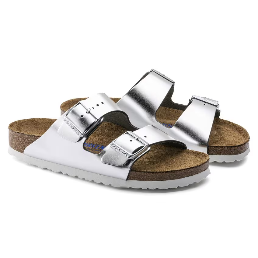 Women's Birkenstock Arizona 1005960 Sandals 9-9.5 Metallic Silver Leather FZP338