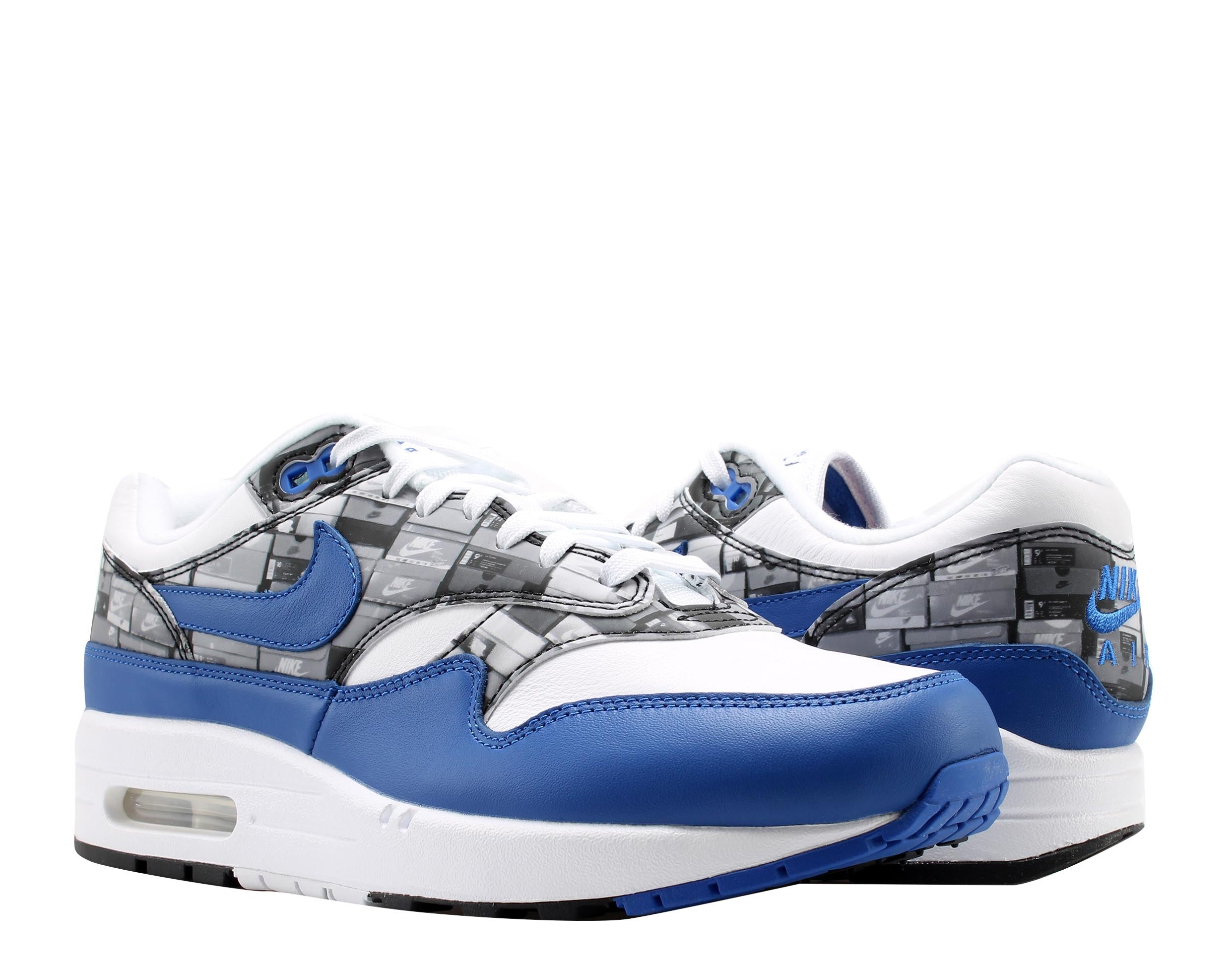 Men's Nike Air Max 1 Print White/Game Royal/Grey Running Shoes AQ0927-100