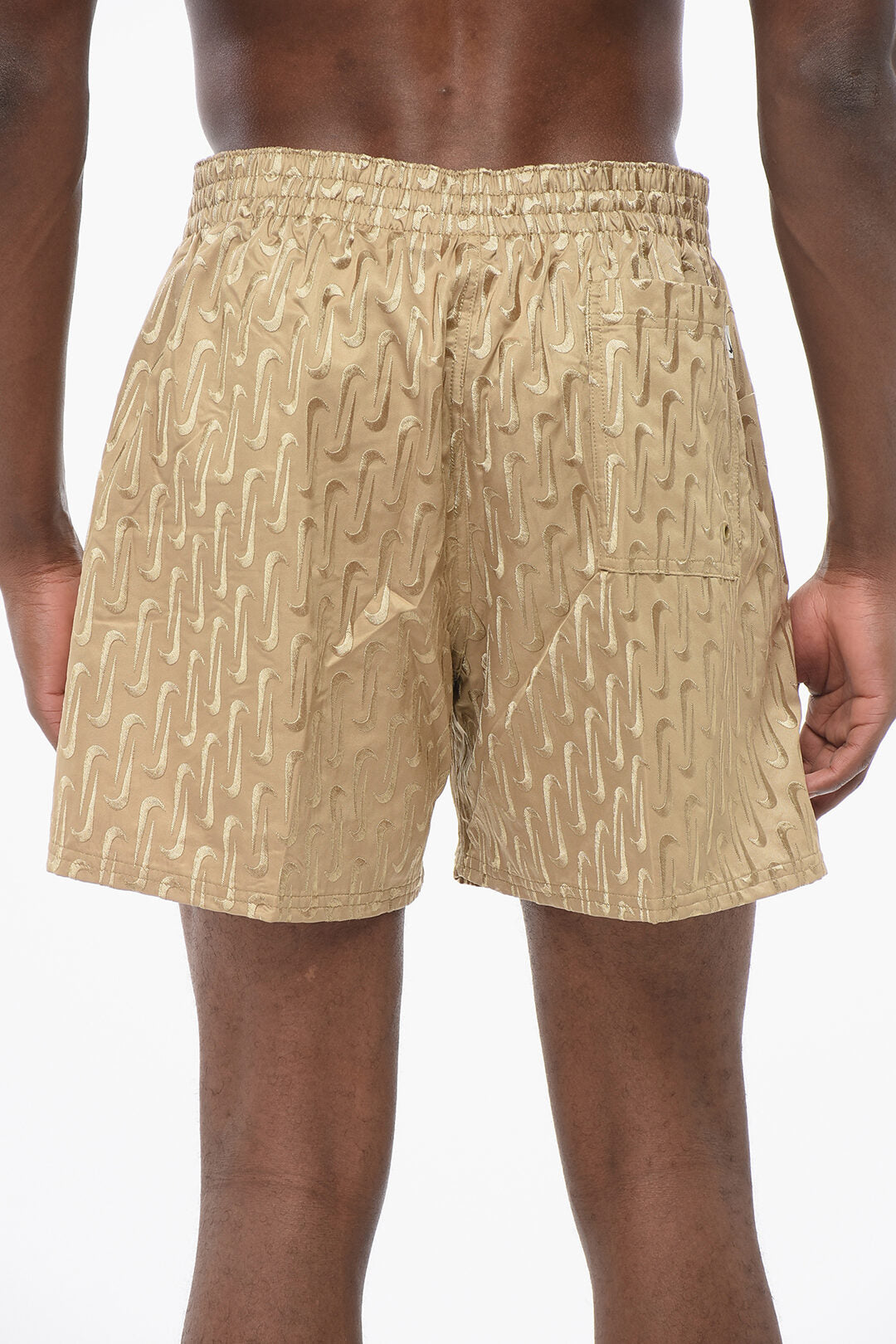 SWIM Solid-Color Shorts with All-Over Embroidered Logo