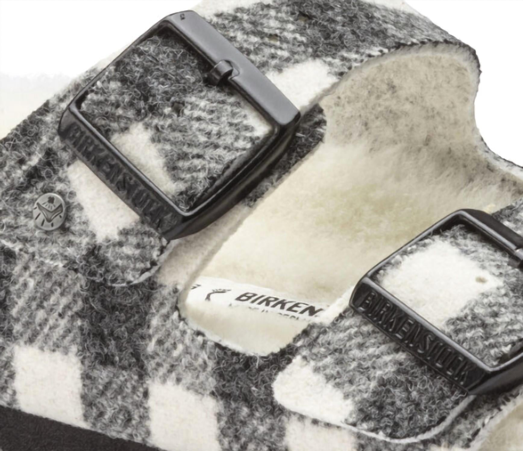 Women's Arizona Wool Shearling Sandal In White/black Plaid