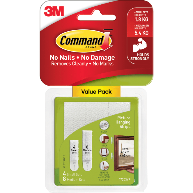 3M Command 2 Packs Small & Medium Picture Hanging Strips Value 12-Pack