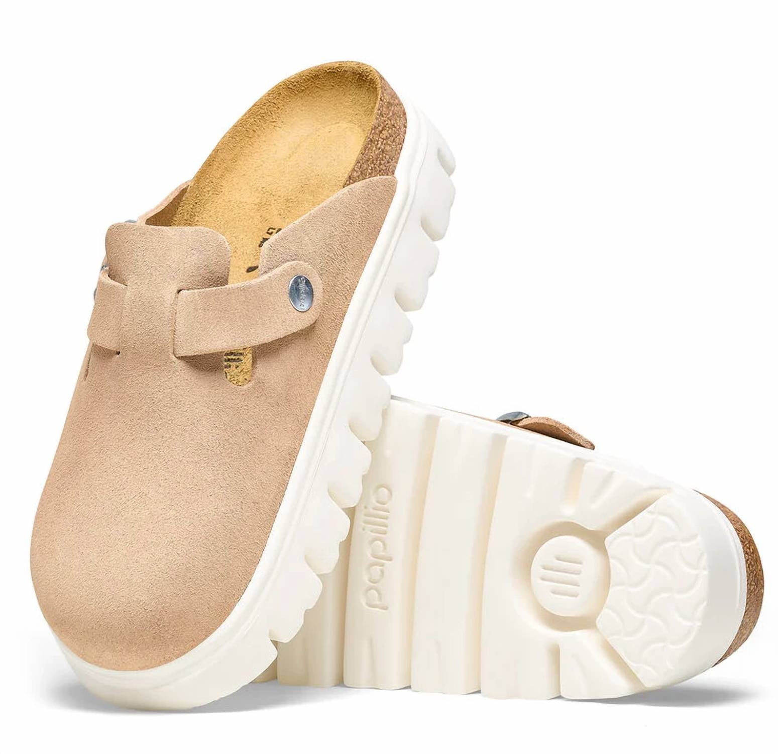 Women's Papillio Boston Chunky Suede Clogs In Warm Sand