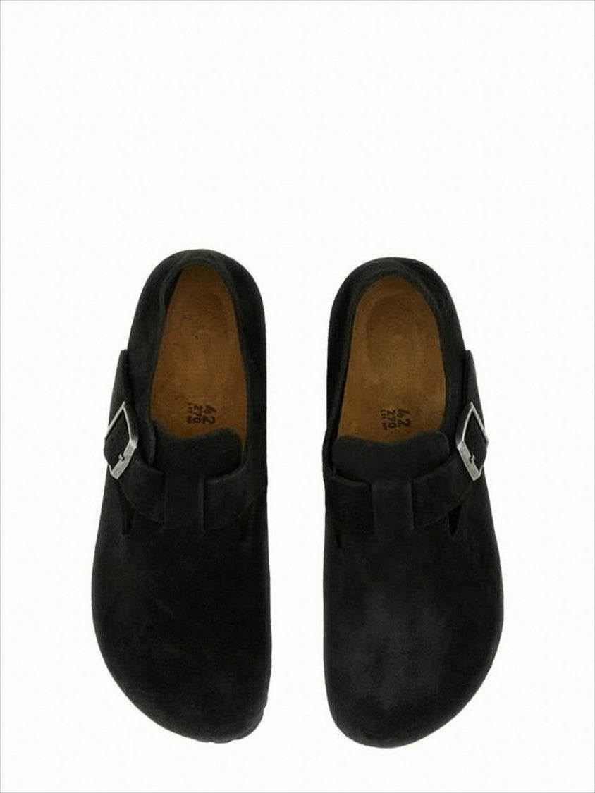 Closed-Toe Suede and Leather Flats with Adjustable Strap