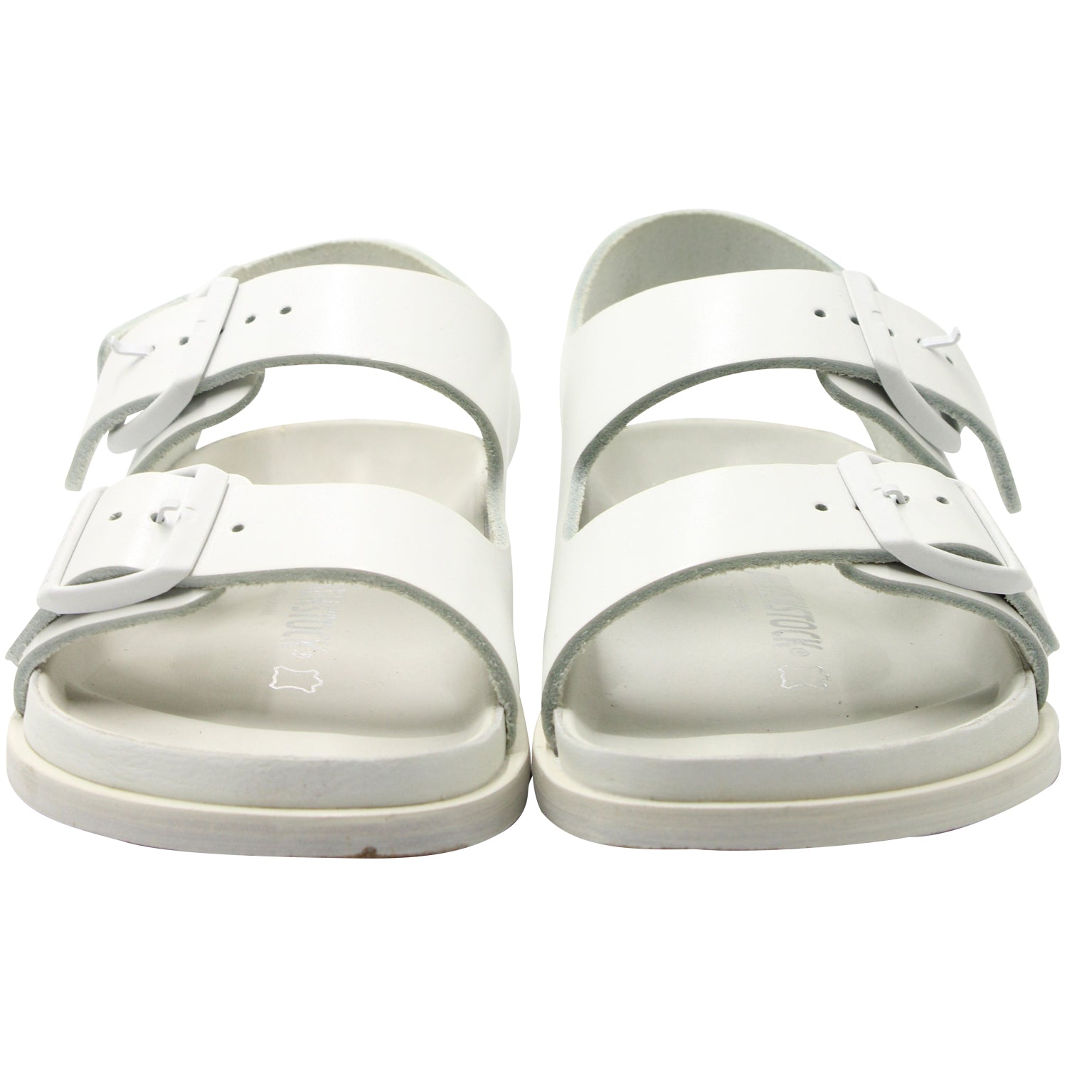 Birkenstock Arizona Double Buckle Slide Sandals in White Leather