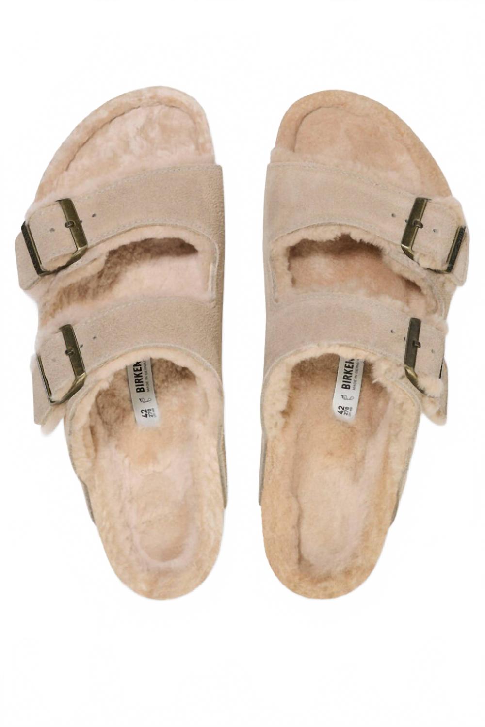 Unisex Arizona Shearling Suede Sandals In Taupe