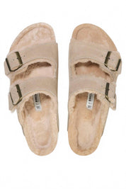 Unisex Arizona Shearling Suede Sandals In Taupe
