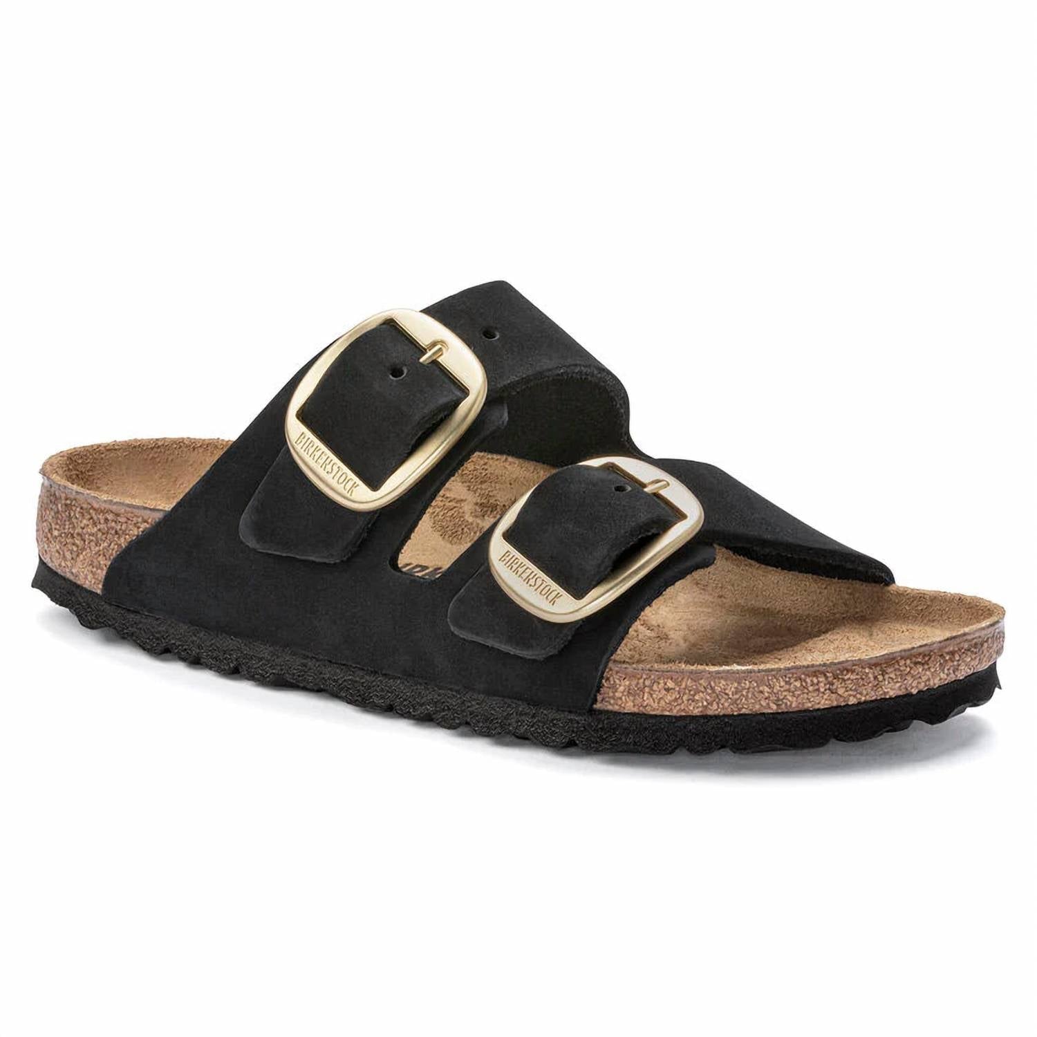 Unisex Arizona Big Buckle Nubuck Leather Sandals In Black