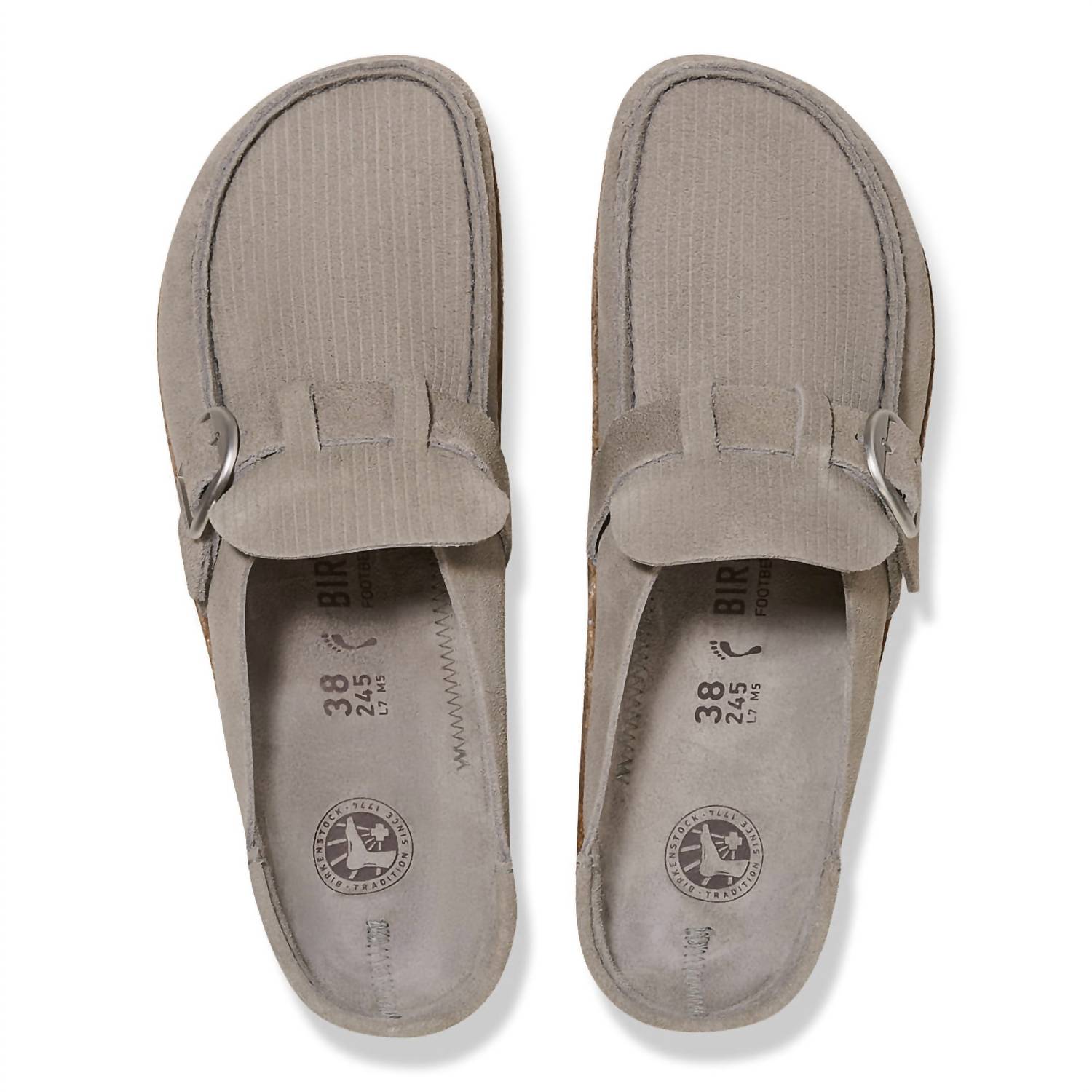 Unisex Buckley Suede Embossed Narrow Clogs In Corduroy Stone Coin
