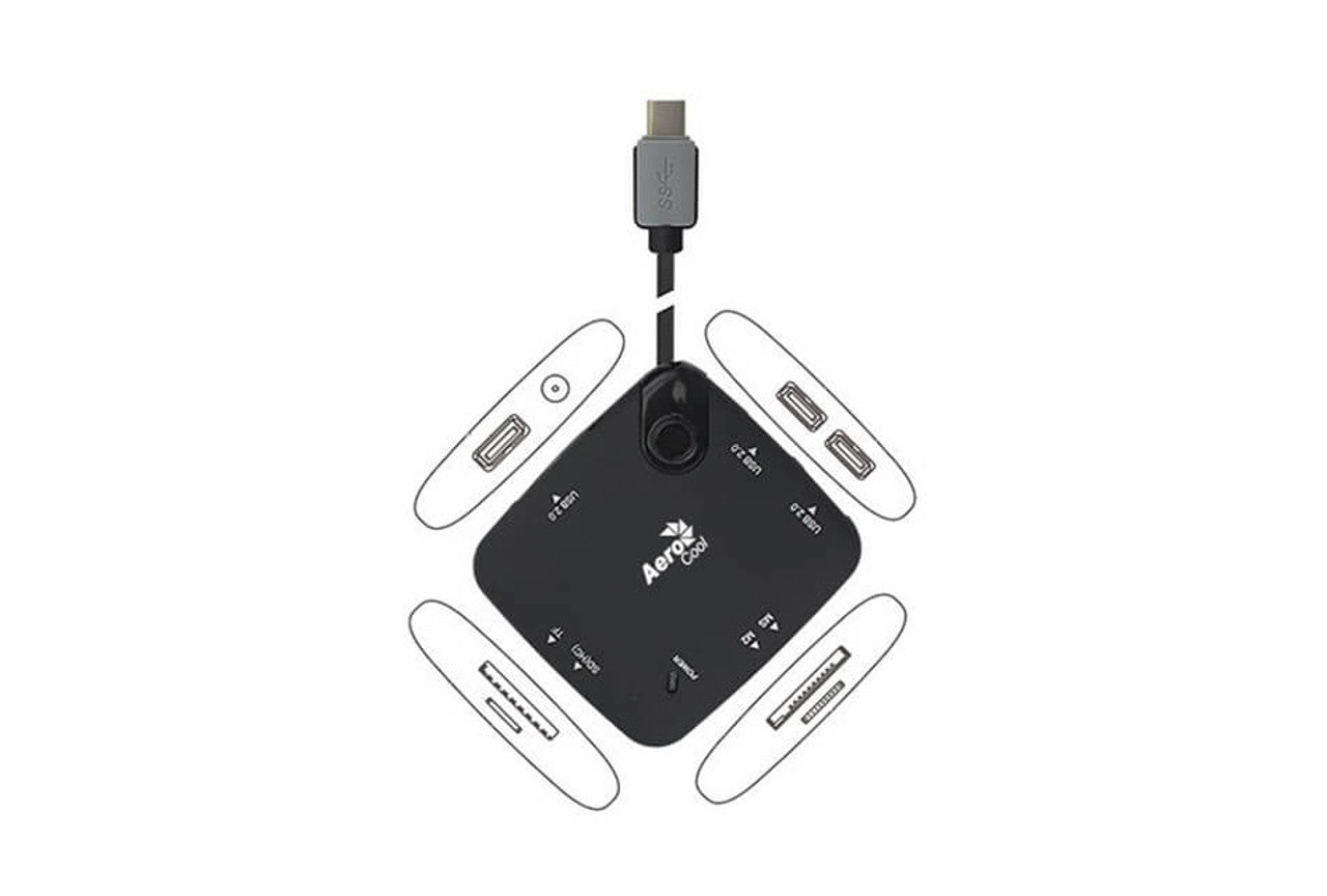 AeroCool Essential TypeC HUB with Card Reader with 3.5mm Power Port