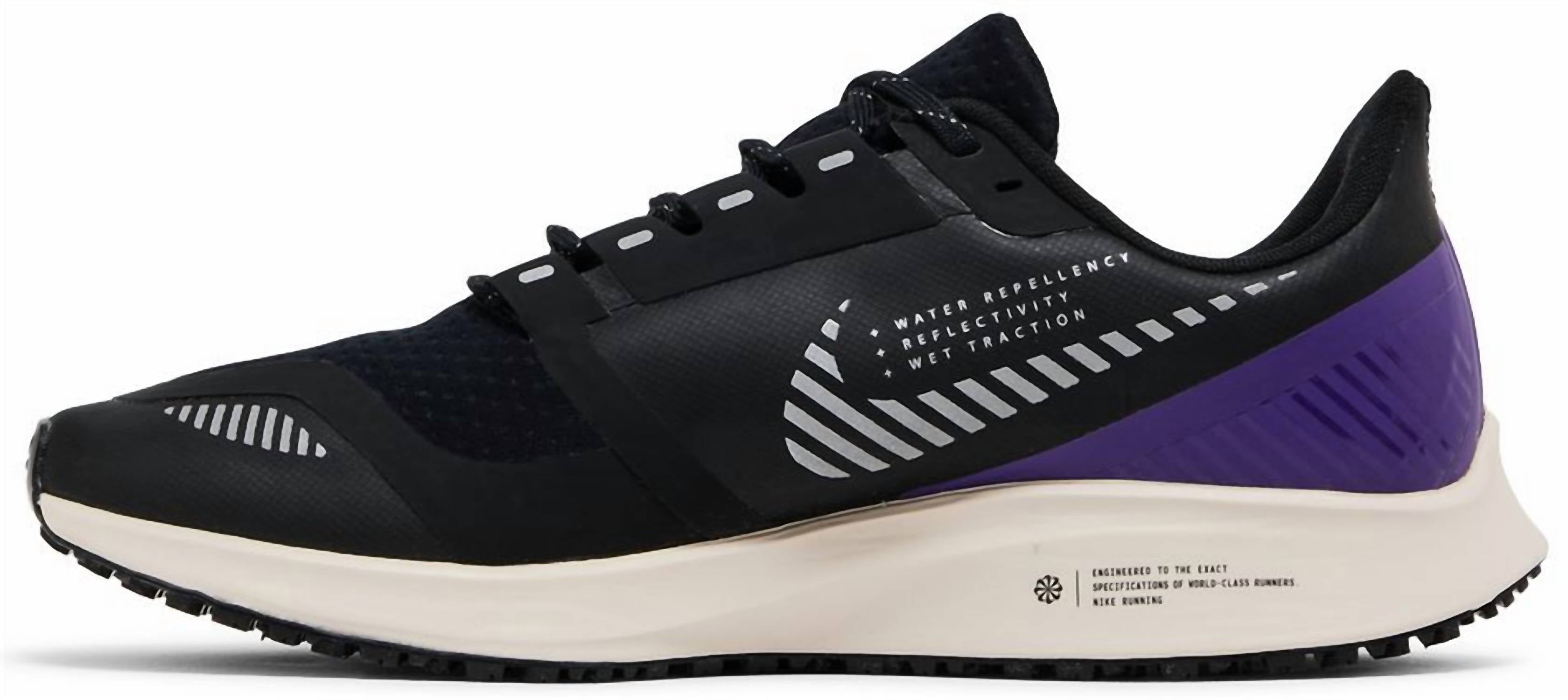Women's Air Zoom Pegasus 36 Shield Shoes In Black/silver/desert Sand/voltage Purple